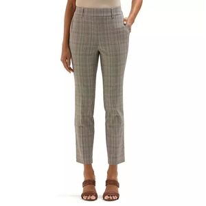 Gray Ankle-Length Plaid Pants with High Waist